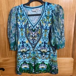 HALE BOB Blue Frances Short Sleeve Top